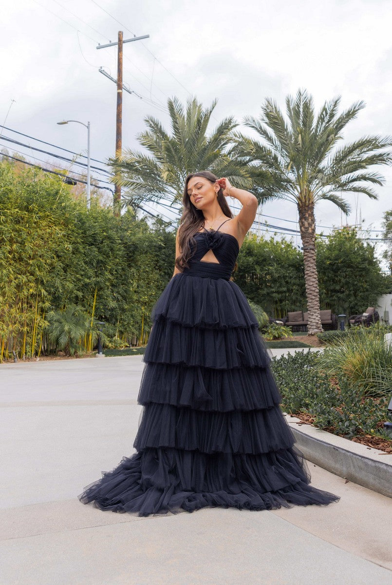Prom Dresses Long Ruffle Tiered Prom Gown Black