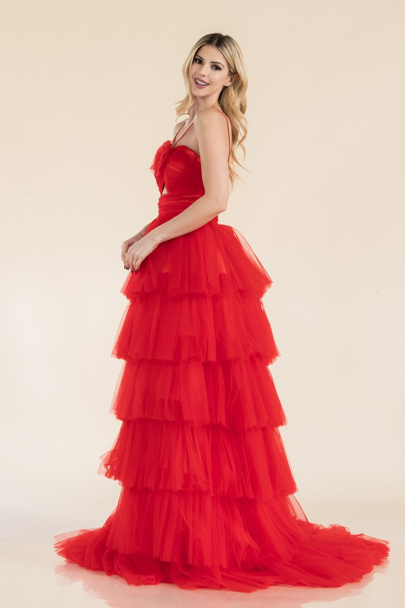 Prom Dresses Long Ruffle Tiered Prom Gown Red