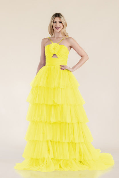 Prom Dresses Long Ruffle Tiered Prom Gown Yelow