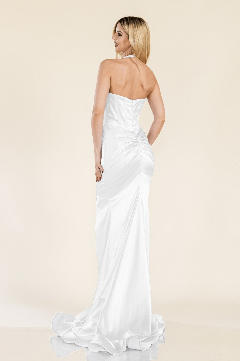 Prom Dresses Formal Fitted Long Slit Prom Dress White