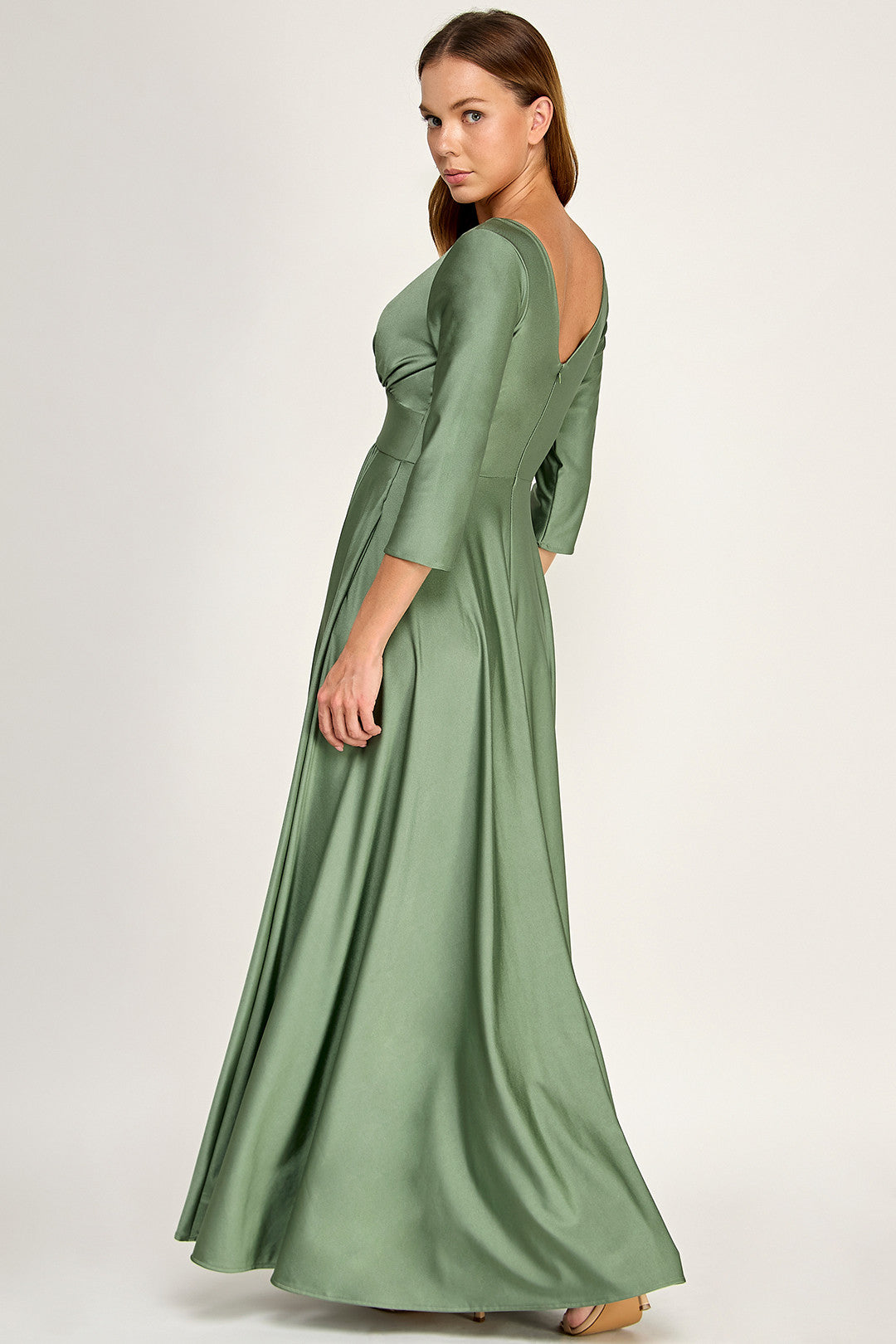 V-Neck Floor-Length Satin Formal A-Line Lenovia 3132