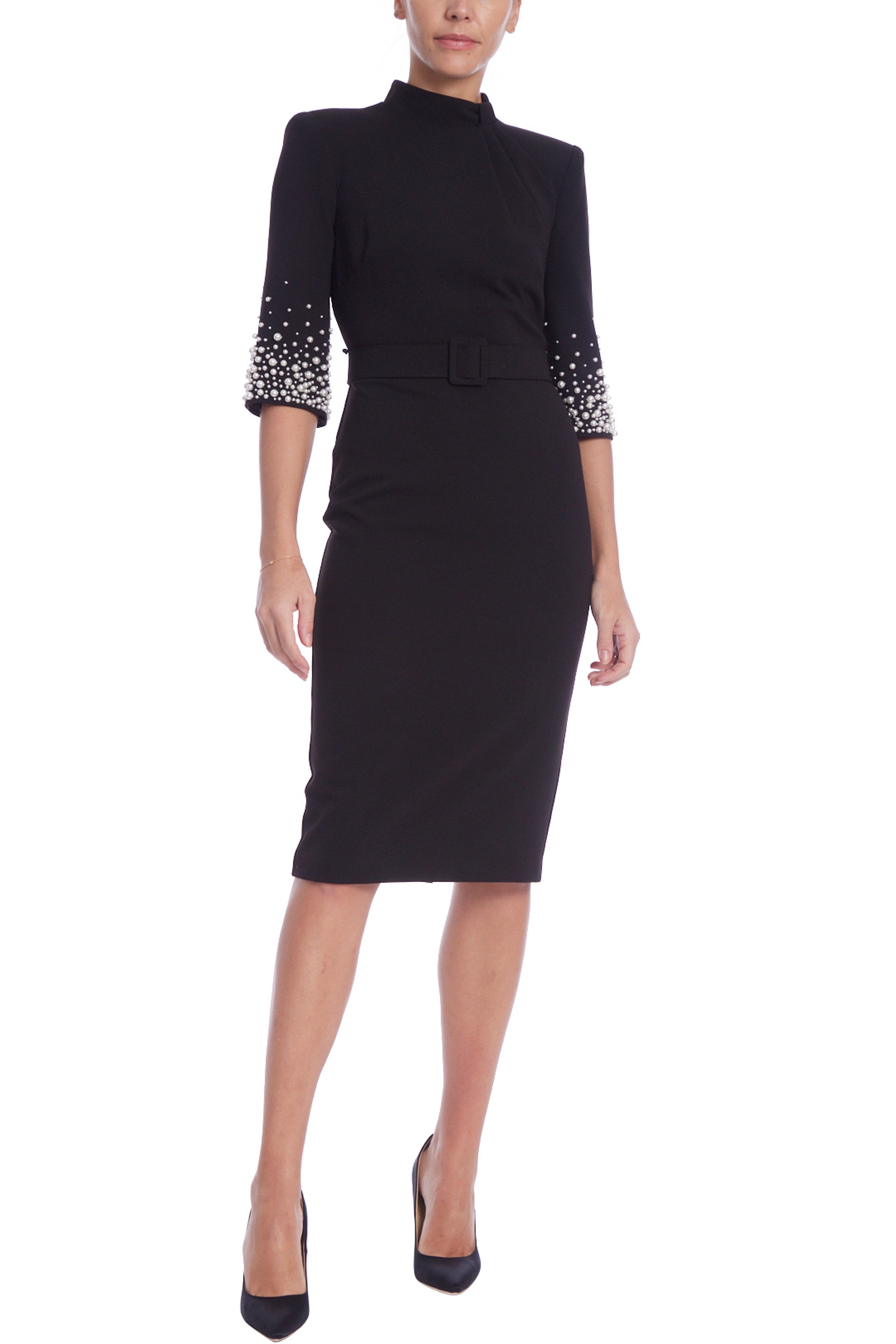 Badgley Mischka Women's Pearl-Sleeve Cocktail Dress - Black