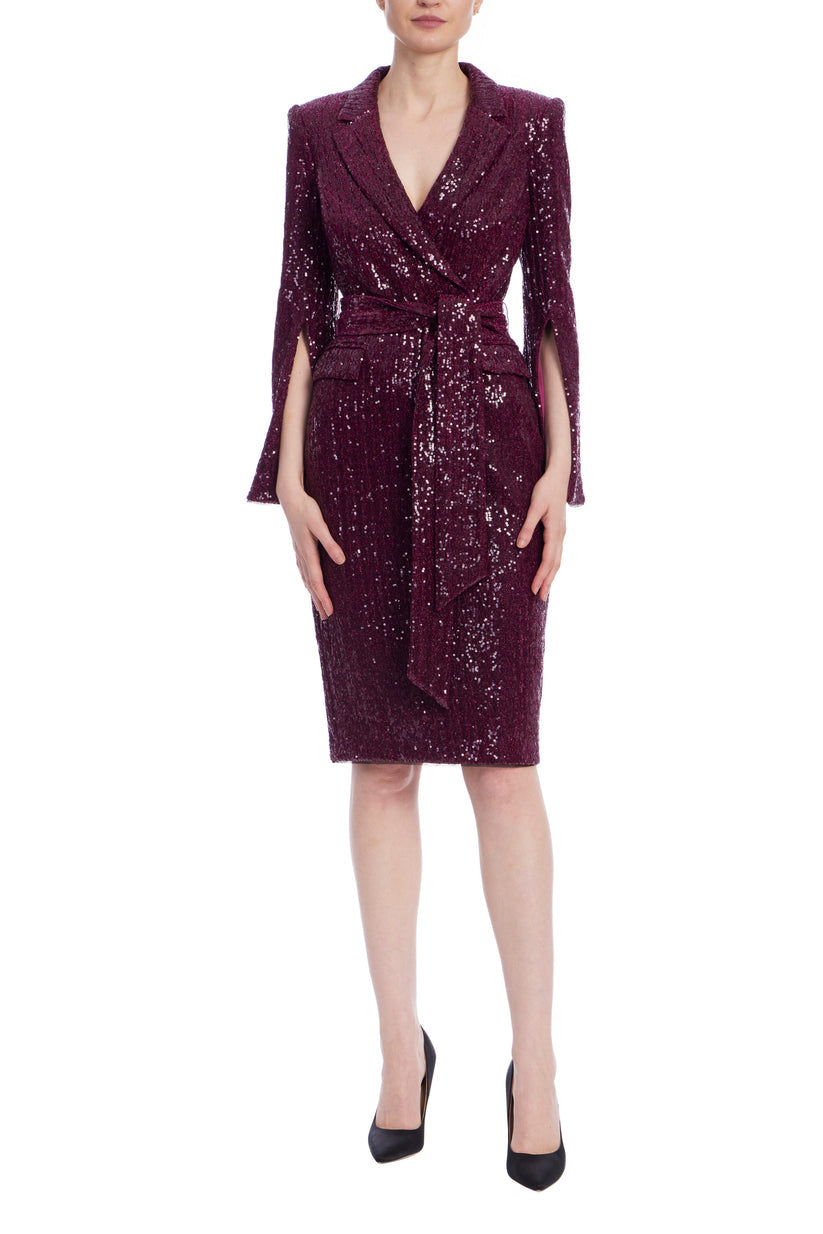 Badgley Mischka SC4321 Short Cocktail Sequin Wrap Blazer Dress