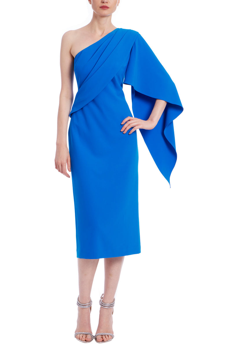 Badgley Mischka SC4346 Short Pleated Midi Cocktail Dress