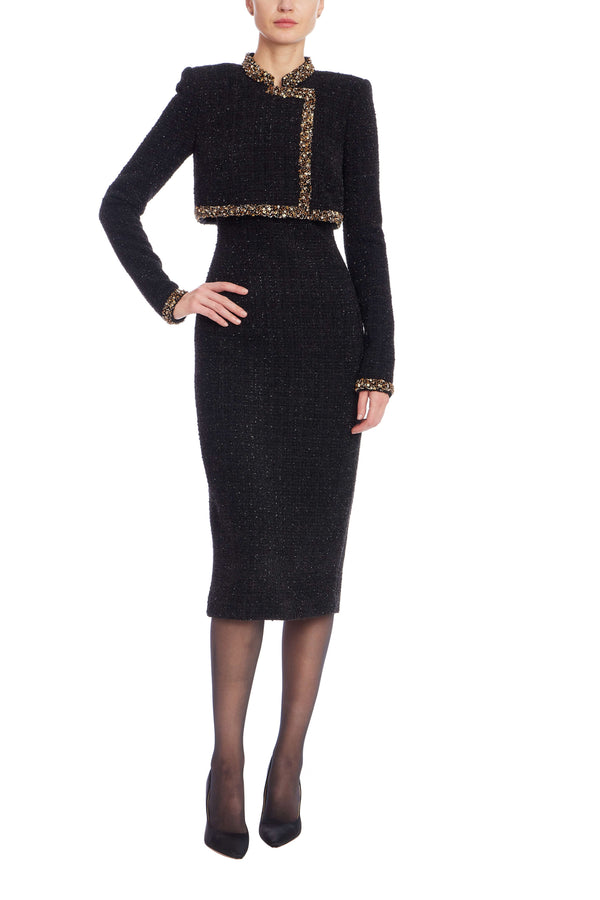Crew High Neck Midi Crepe Formal Sheath Badgley Mischka SC4472