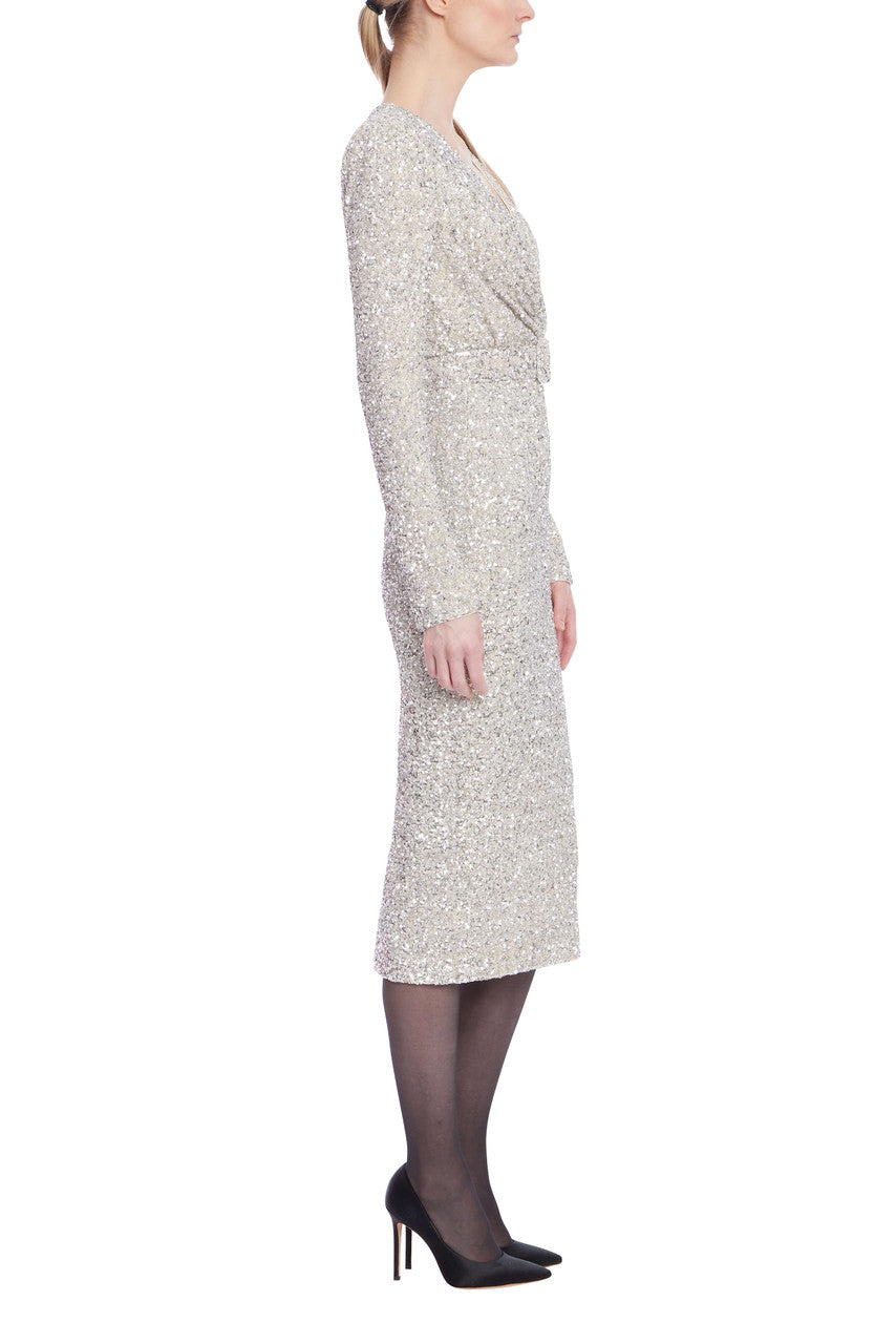 V-Neck Midi Sequin Formal Sheath/Column Badgley Mischka SC4482