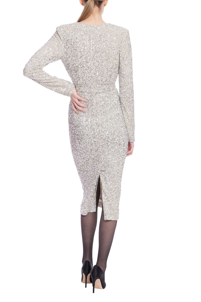 V-Neck Midi Sequin Formal Sheath/Column Badgley Mischka SC4482