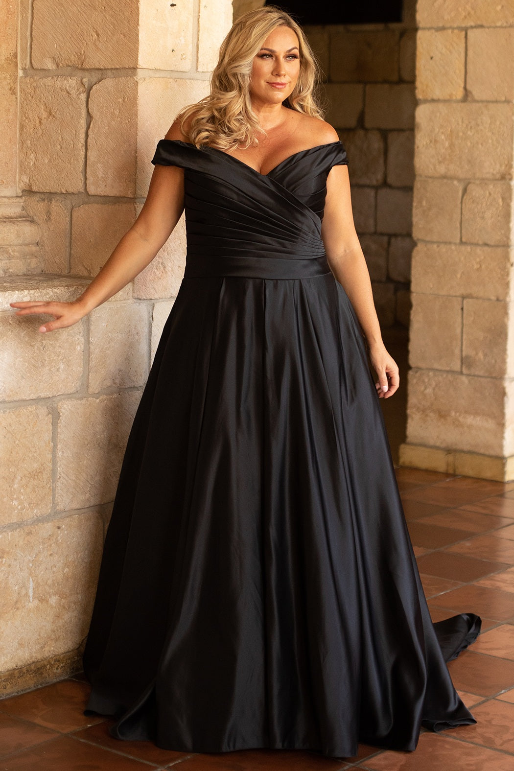 Sydneys Closet SC5257 Long Evening Gown Pleated A Line Formal Plus Size Prom Dress