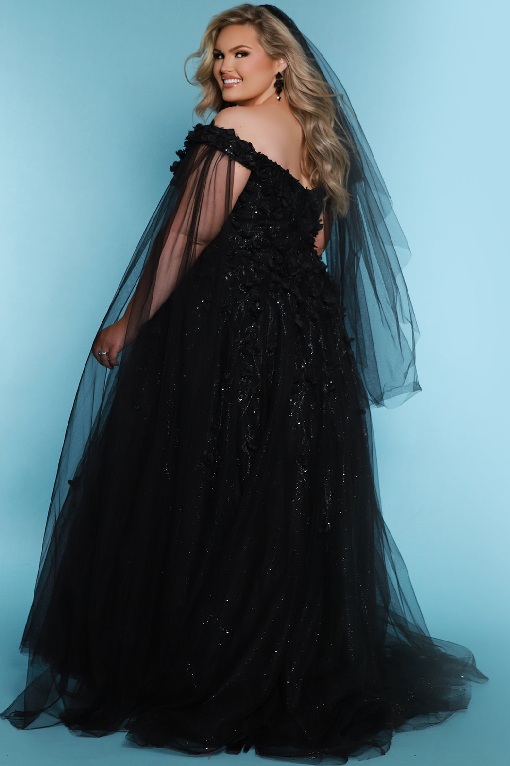 Sydneys Closet SC5315 Fitted Long Sequin Floral Pattern Wedding Dress