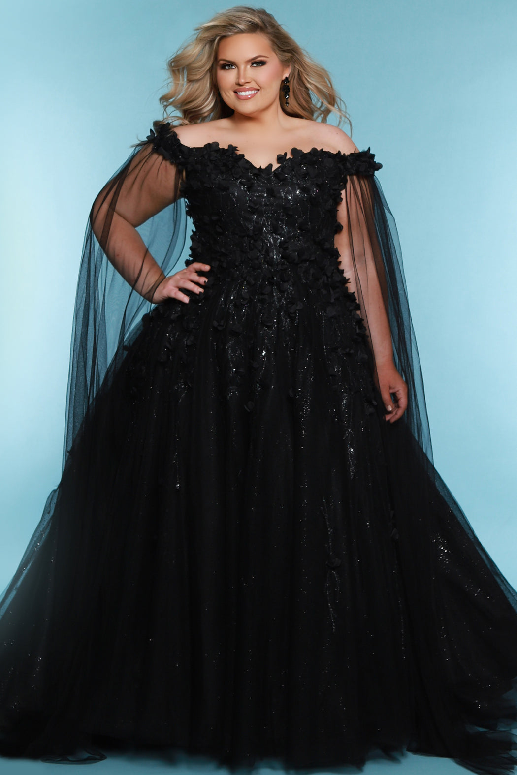 Sydneys Closet SC5315 Fitted Long Sequin Floral Pattern Wedding Dress