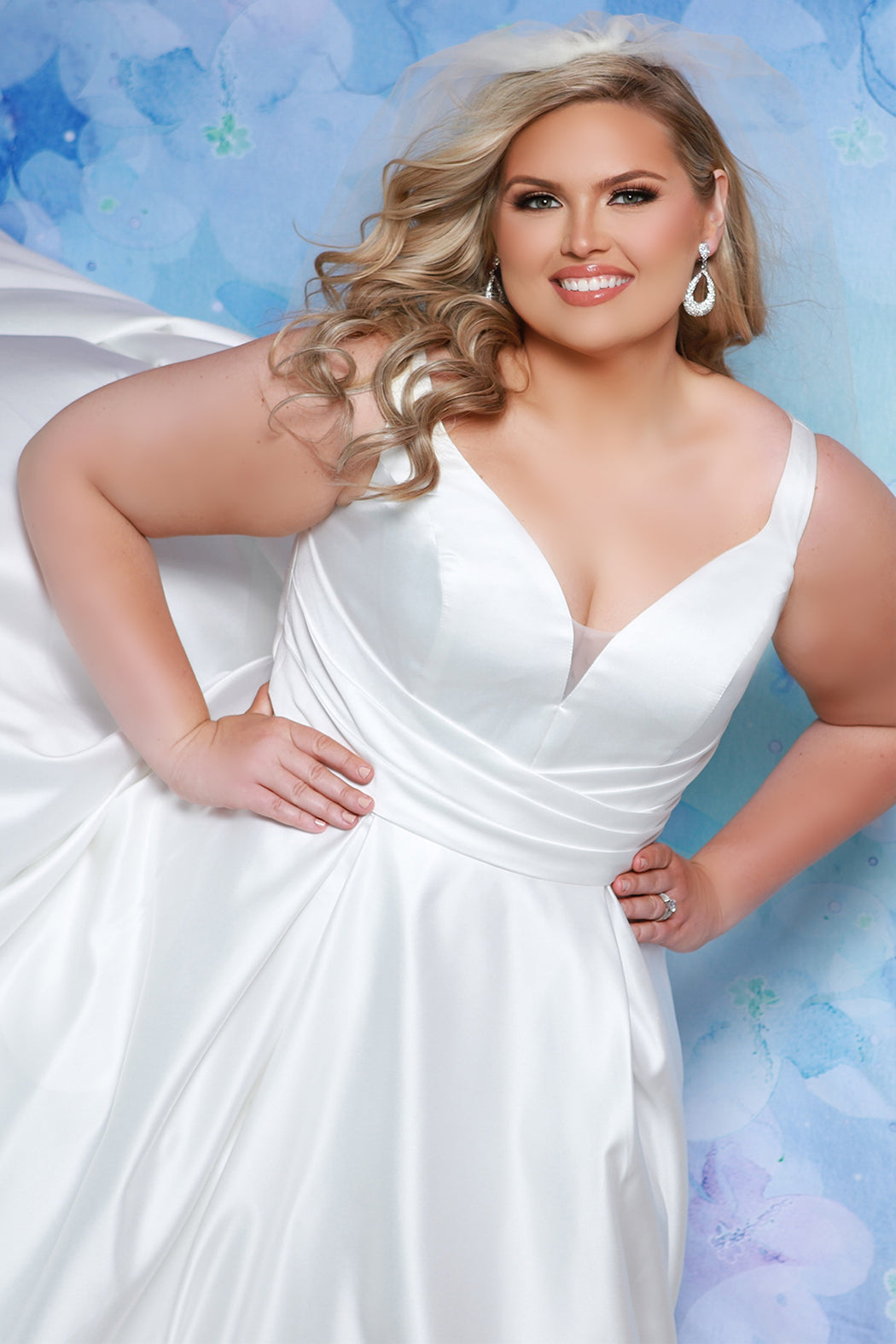 Sydneys Closet SC5317 Bdidal Gown Long Fitted Pleated Wedding Dress