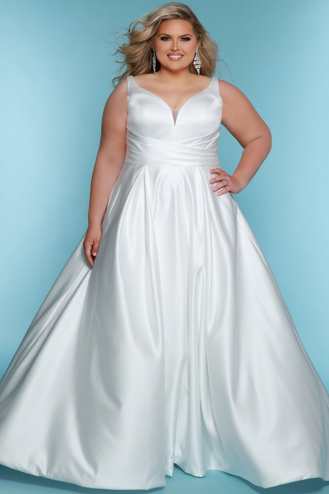 Sydneys Closet SC5317 Bdidal Gown Long Fitted Pleated Wedding Dress