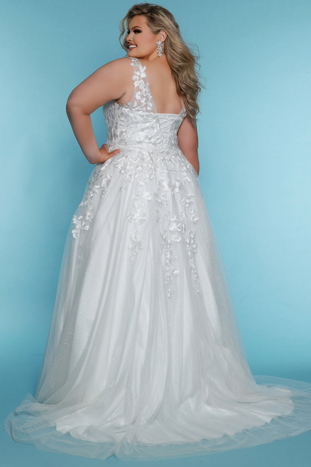 Sydneys Closet SC5318 A Line Lace Long Glitter Wedding Gown