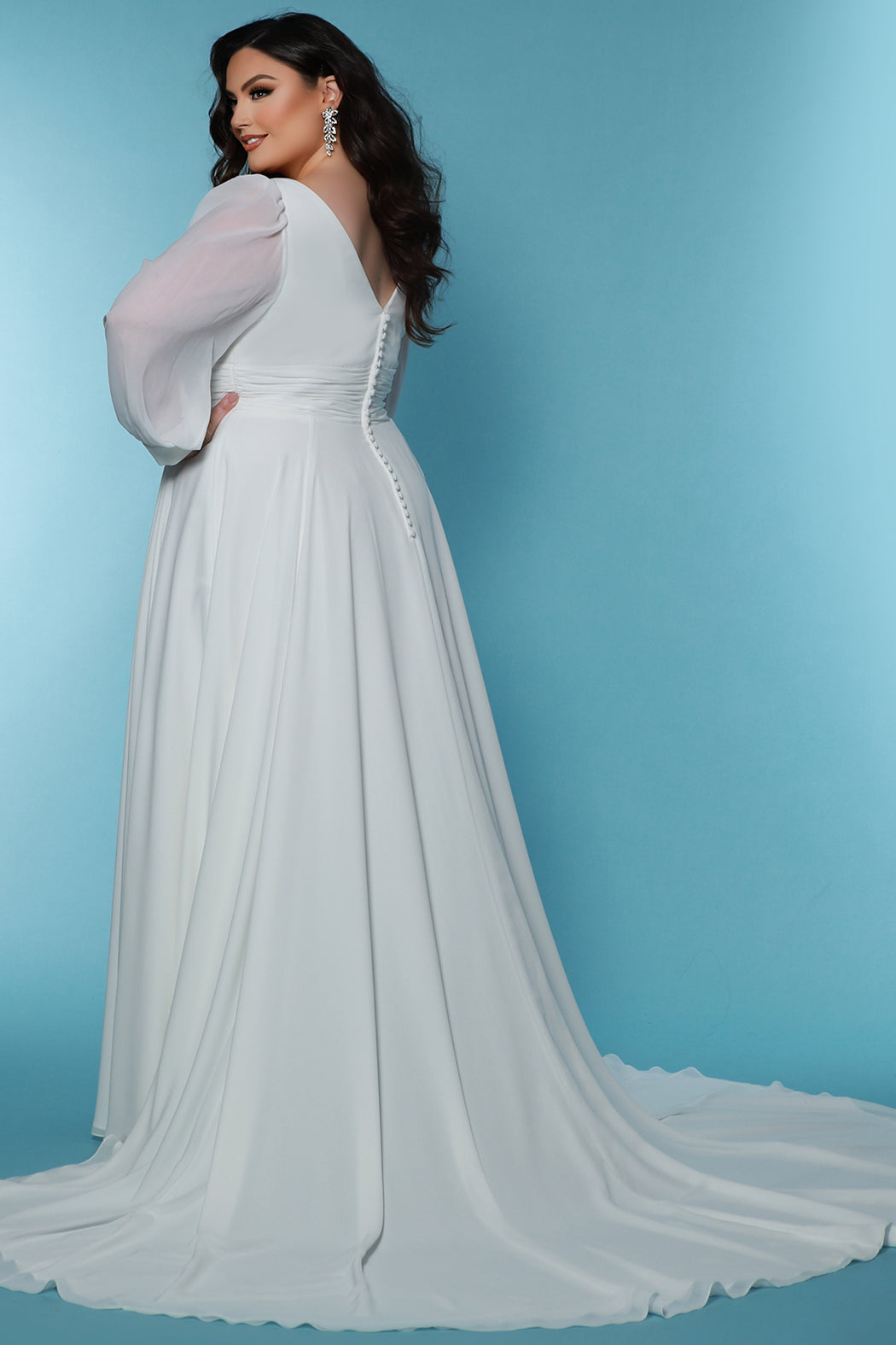 Sydneys Closet SC5320 A Line Long Pleated Wedding Dress