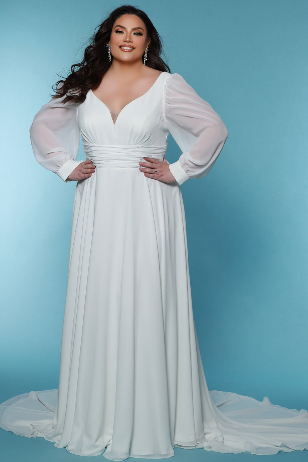 Sydneys Closet SC5320 A Line Long Pleated Wedding Dress