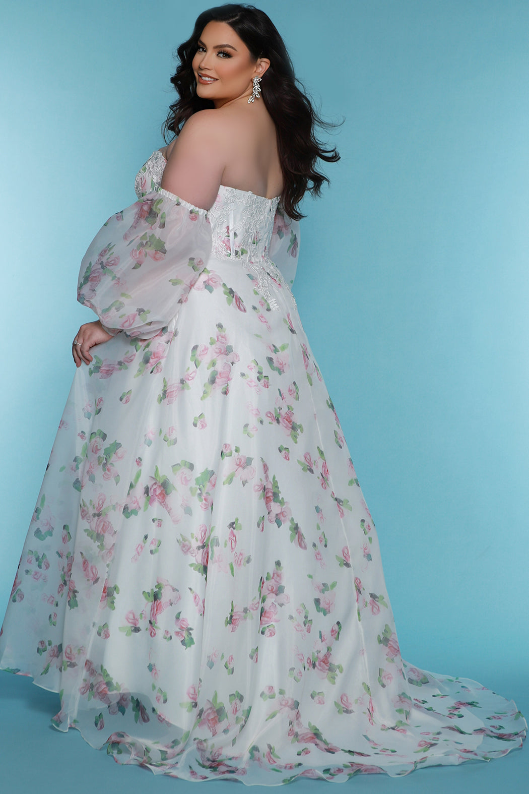 Sydneys Closet SC5323 Long Floral A Line Wedding Dress