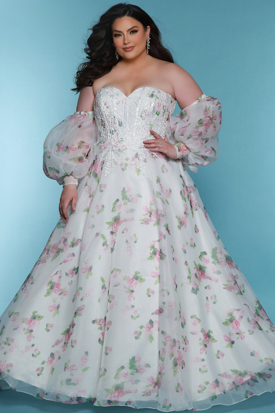 Sydneys Closet SC5323 Long Floral A Line Wedding Dress