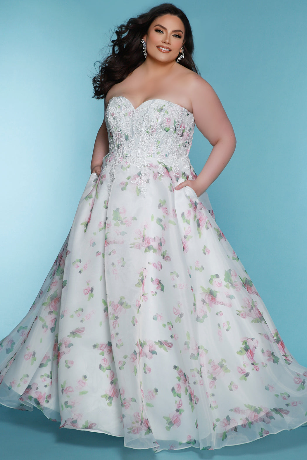 Sydneys Closet SC5323 Long Floral A Line Wedding Dress