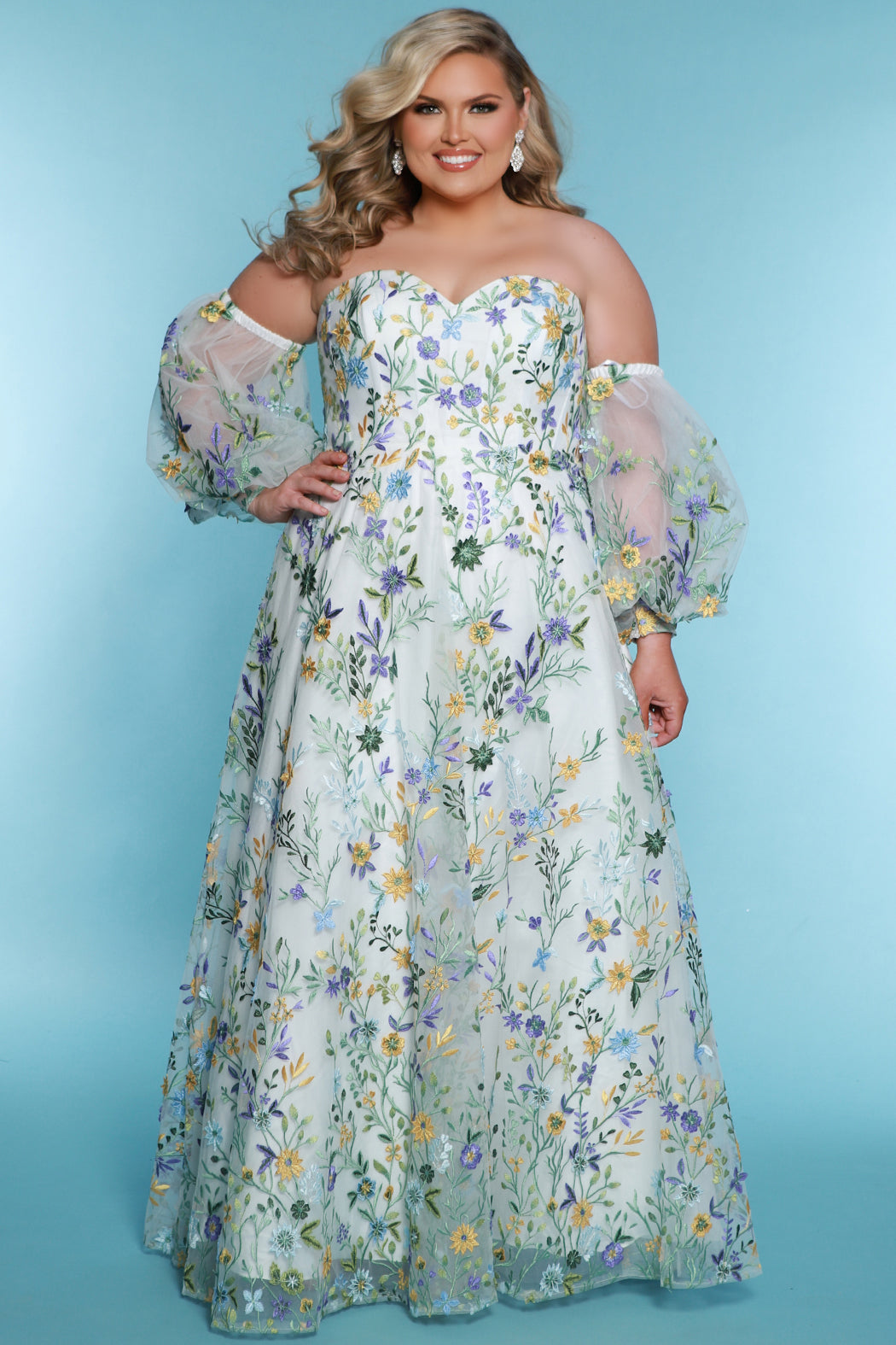 Sydneys Closet SC5326 Long Formal A Line Floral Prom Plus Size Dress