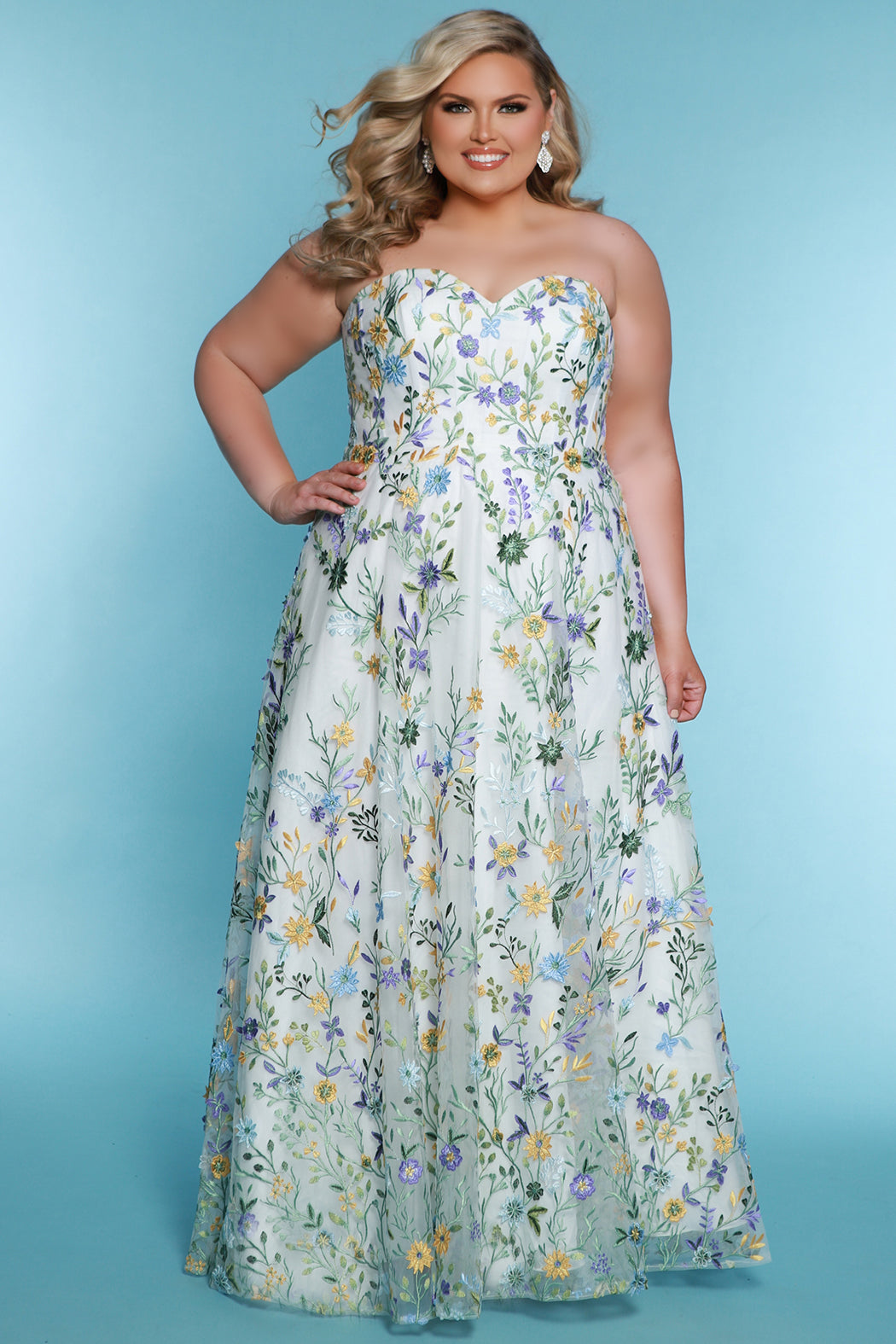 Sydneys Closet SC5326 Long Formal A Line Floral Prom Plus Size Dress