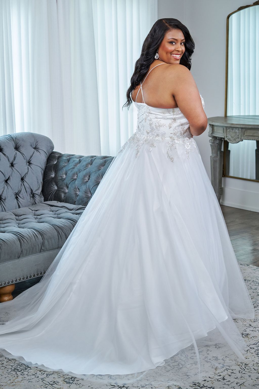 Sydneys Closet SC5345 Long Ball Gown Sequin Wedding Dress