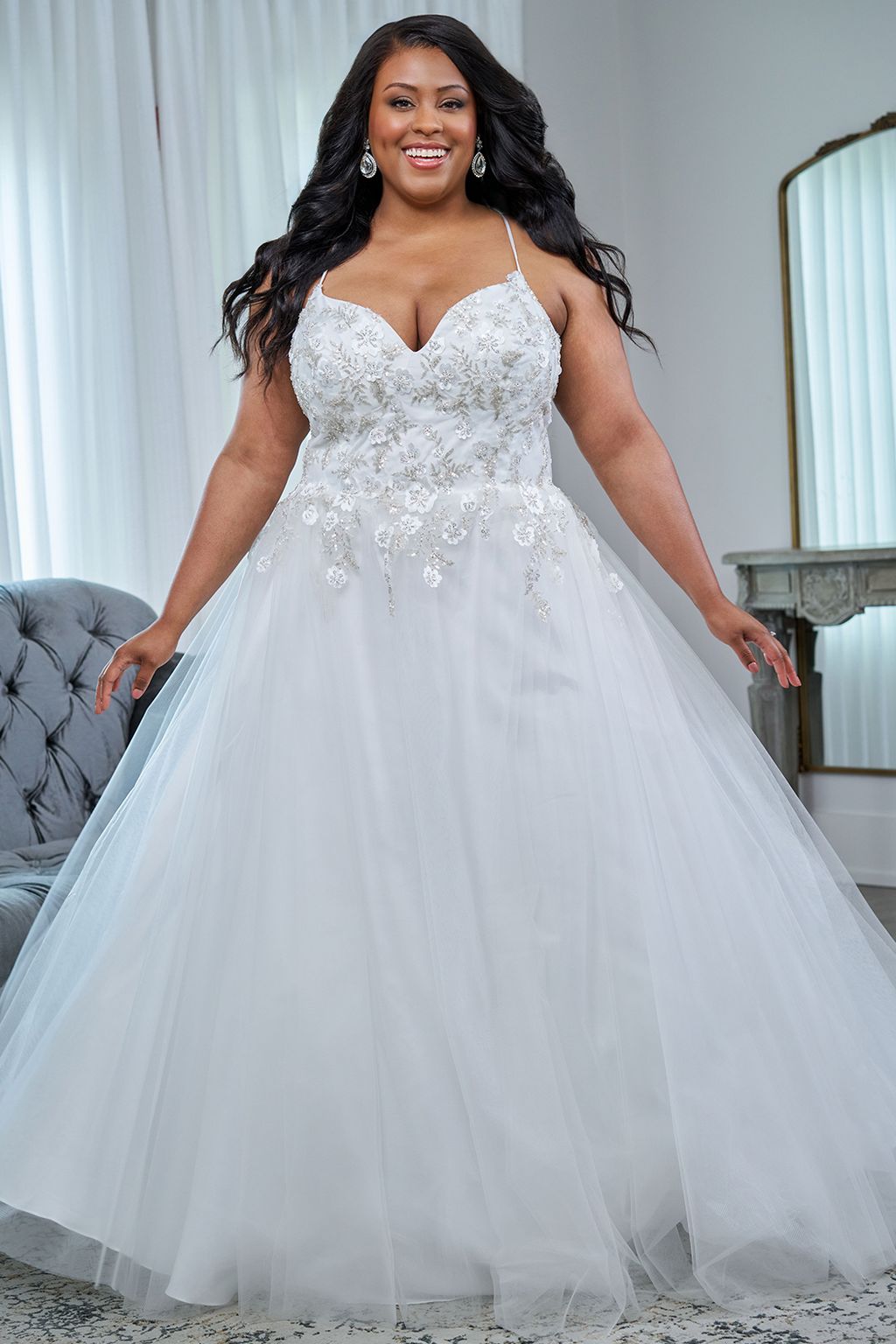 Sydneys Closet SC5345 Long Ball Gown Sequin Wedding Dress