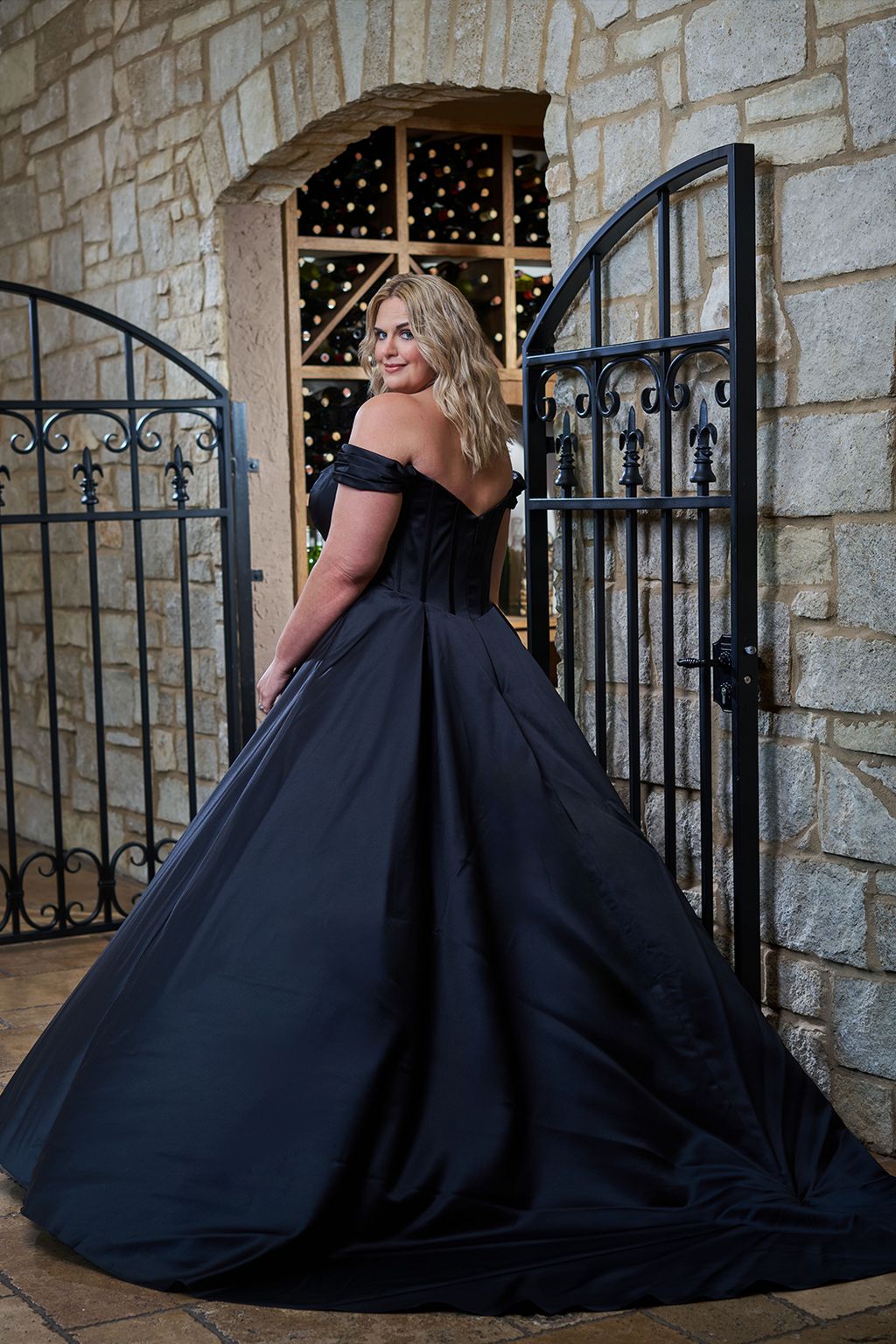 Sydneys Closet SC5347 Long Bridal Gown A Line Pleated Wedding Dress