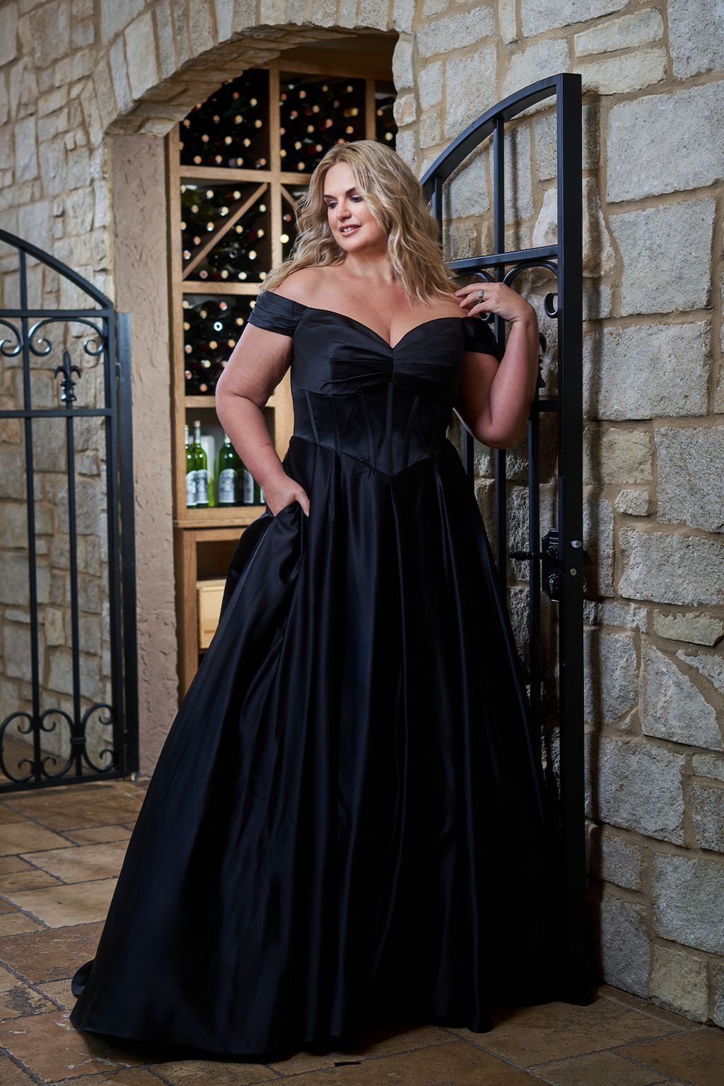 Sydneys Closet SC5347 Long Bridal Gown A Line Pleated Wedding Dress