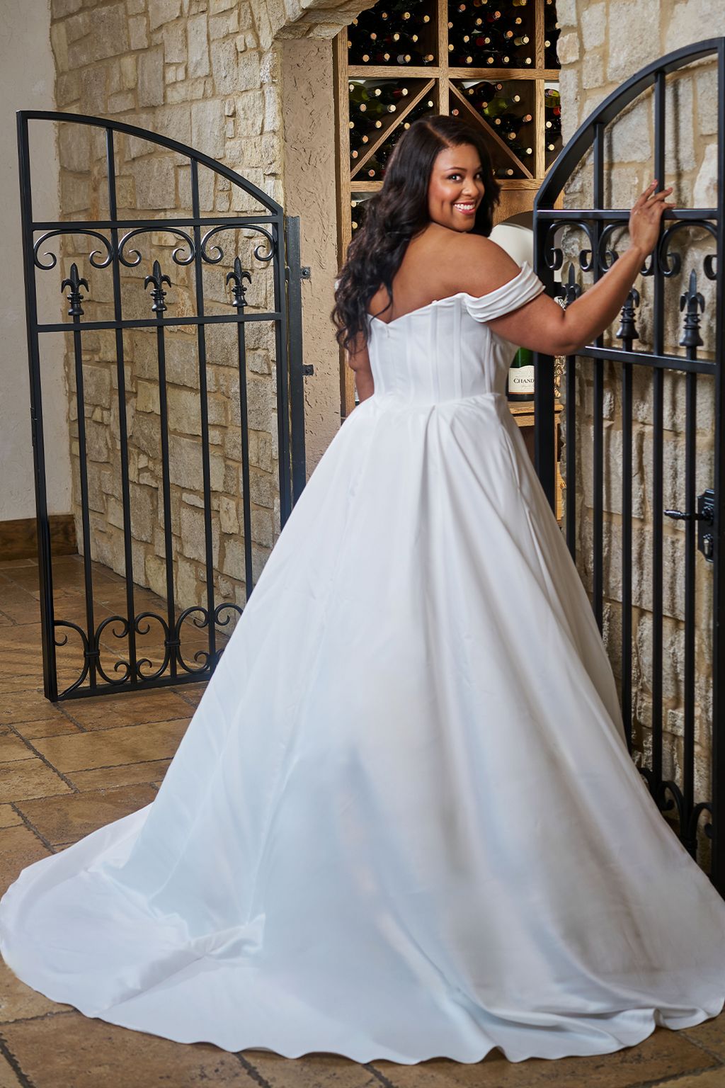 Sydneys Closet SC5347 Long Bridal Gown A Line Pleated Wedding Dress