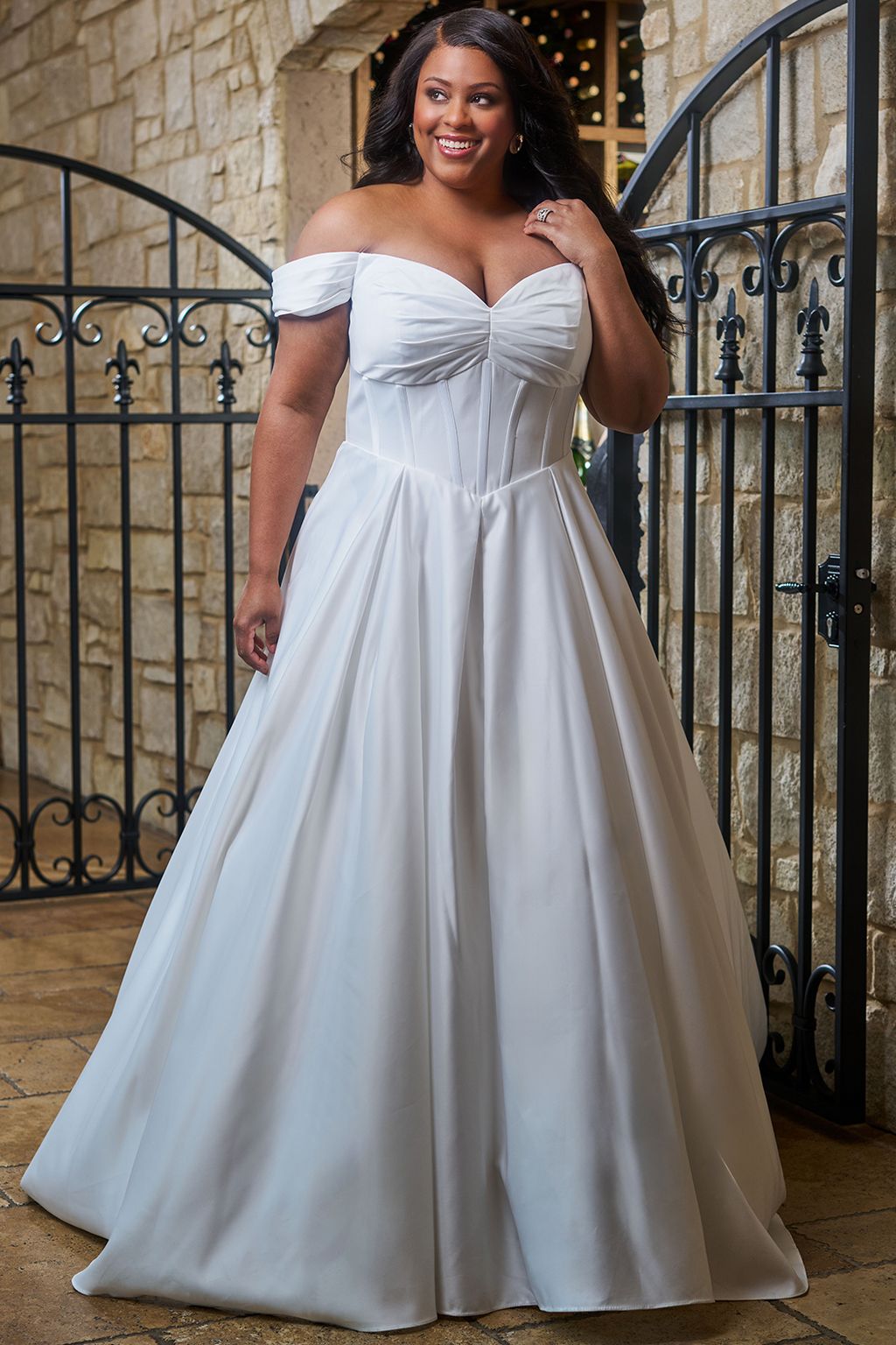Sydneys Closet SC5347 Long Bridal Gown A Line Pleated Wedding Dress