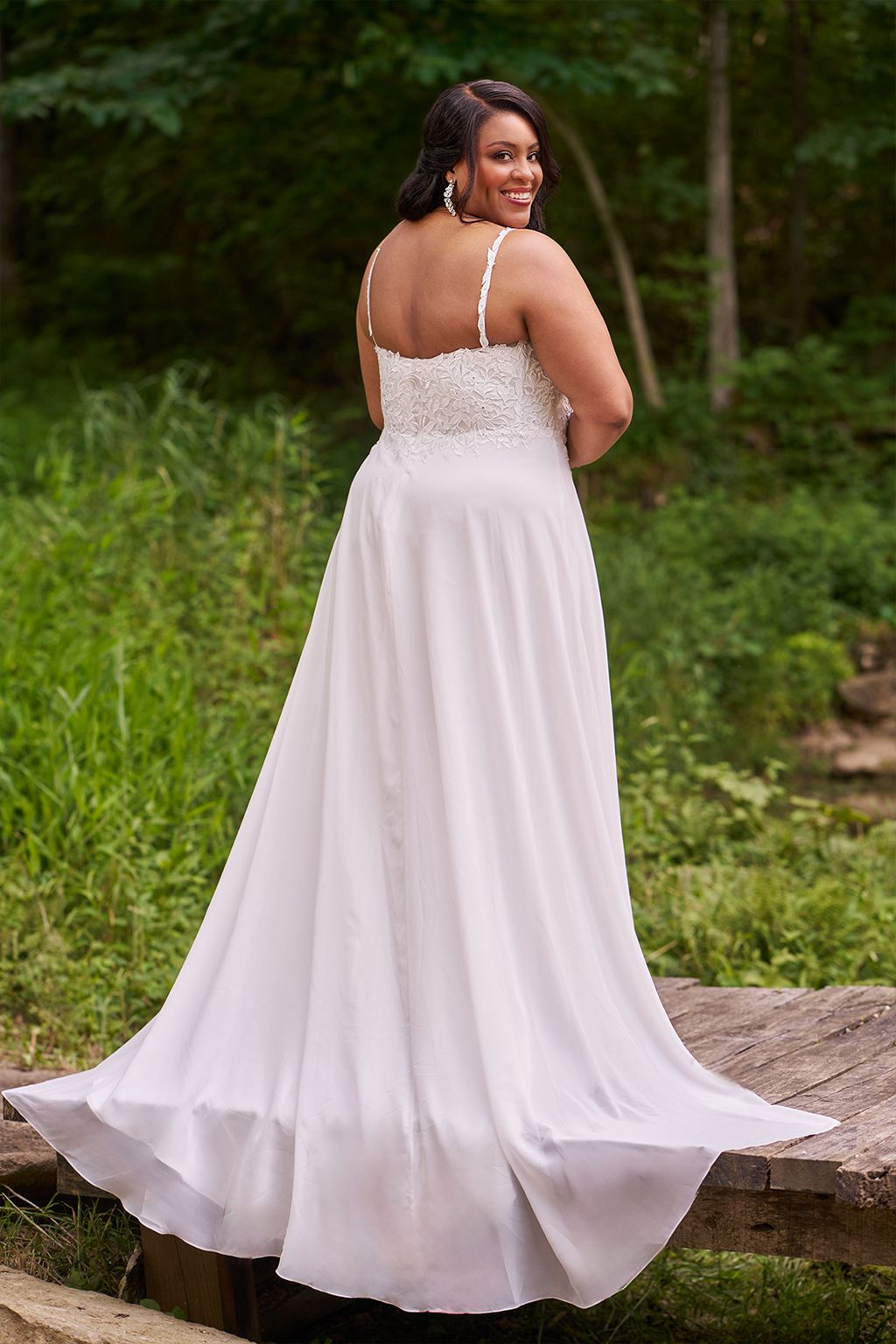 Sydneys Closet SC5348 Long Slit A Line Floral Wedding Dress
