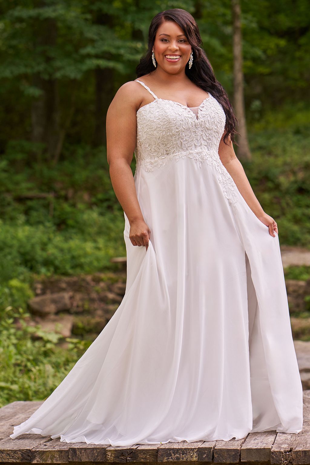 Sydneys Closet SC5348 Long Slit A Line Floral Wedding Dress