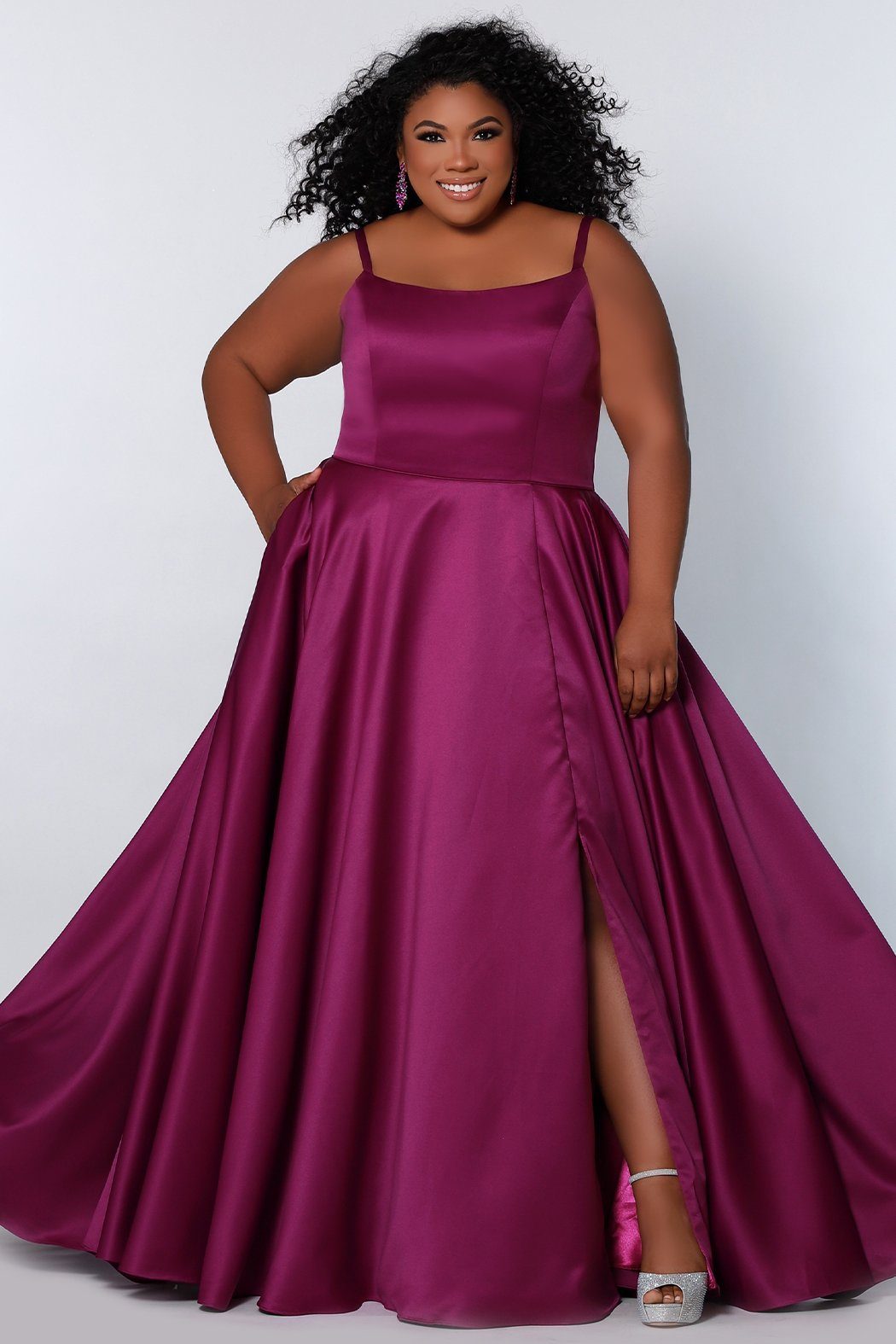 Sydneys Closet SC7335 Plus Size Long Formal A Line Pocket Prom Dress