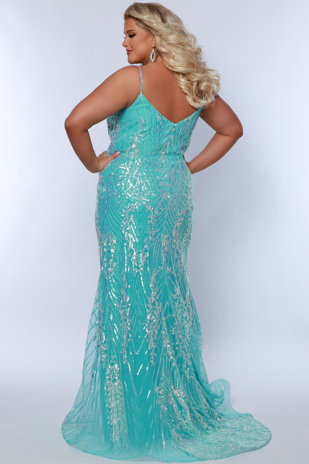 Sydneys Closet SC7365 Sequin Long Formal Fitted Plus Size Dress