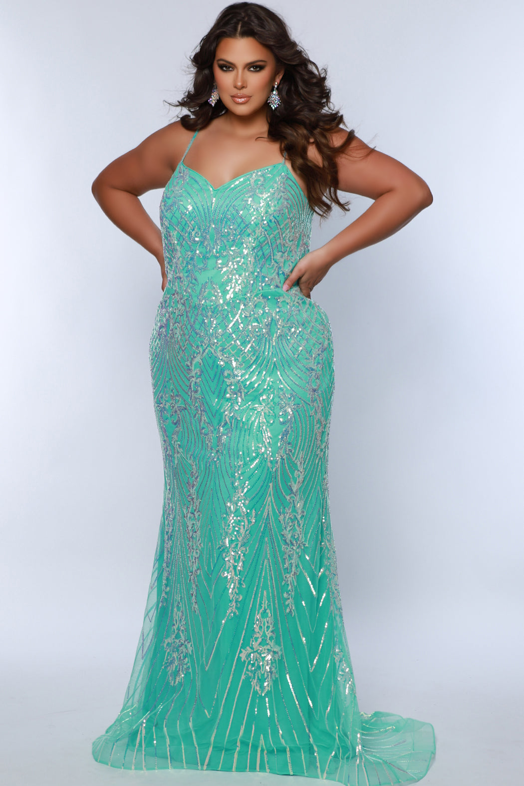Sydneys Closet SC7365 Sequin Long Formal Fitted Plus Size Dress