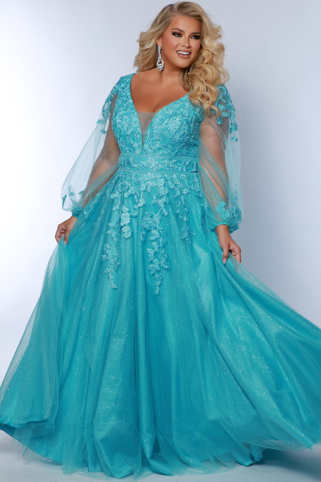 Sydney Closet SC7373 Long Floral Lace Applique Plus Size Formal Dress