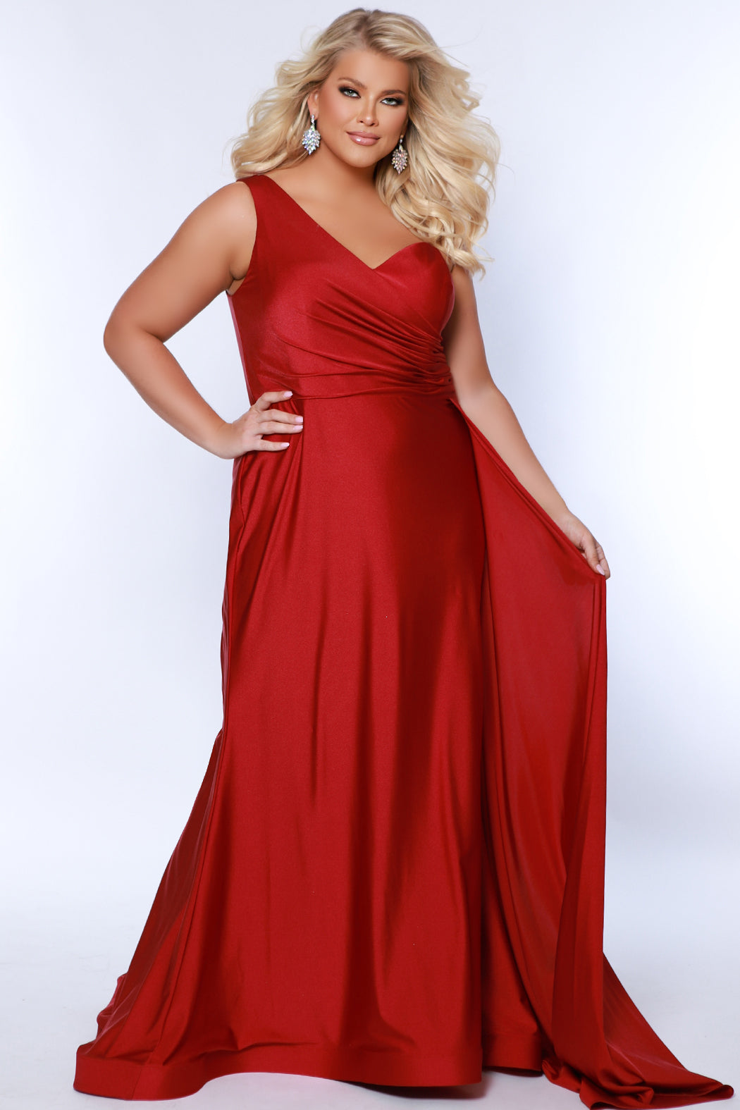 Sydney Closet SC7377 Plus size Fitted Long Formal Pleated Prom Dress