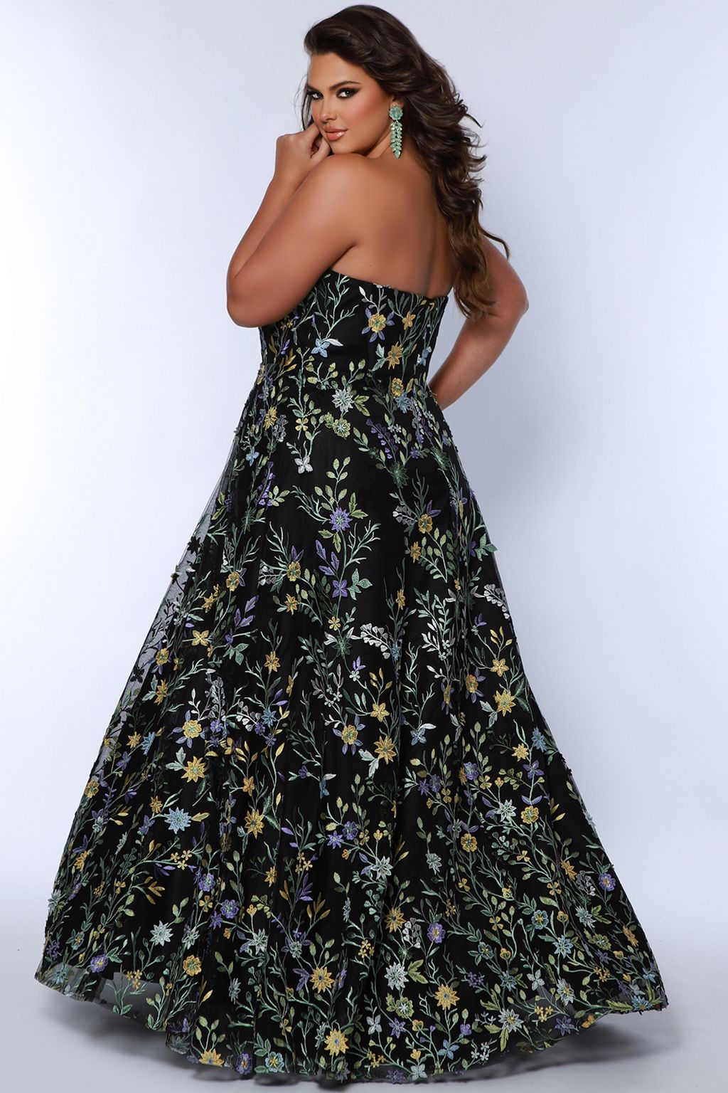 Sydneys Closet SC7381 Long Floral Pattern A Line Prom Plus Size Dress