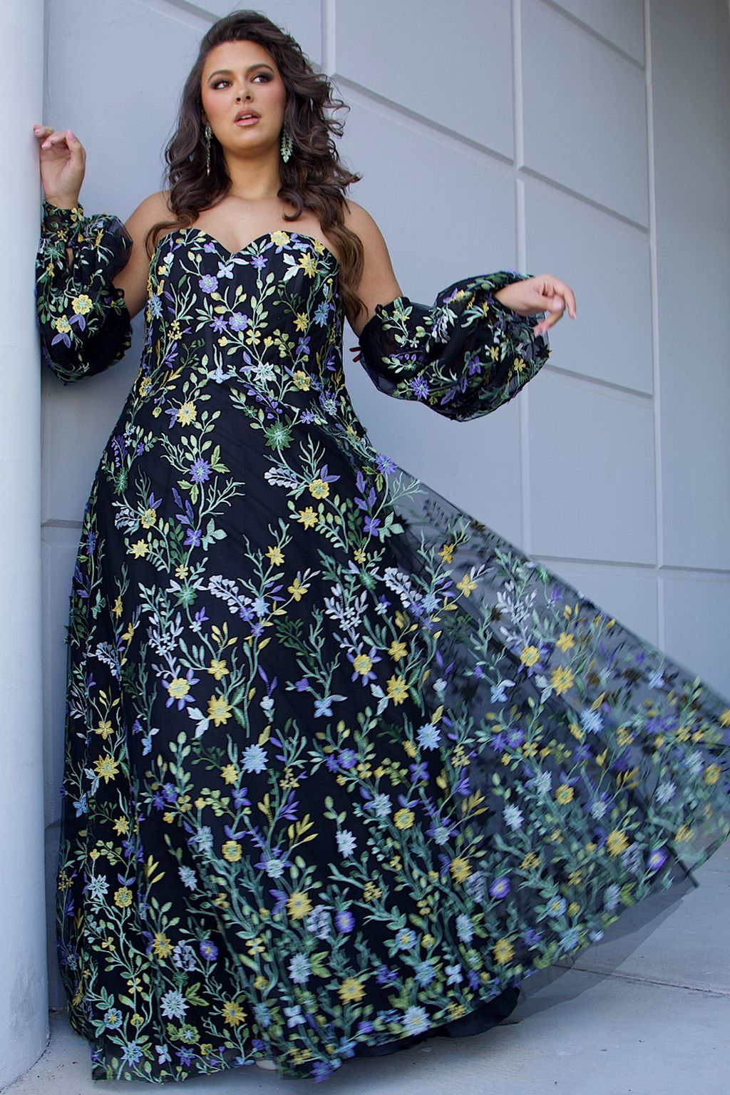 Sydneys Closet SC7381 Long Floral Pattern A Line Prom Plus Size Dress