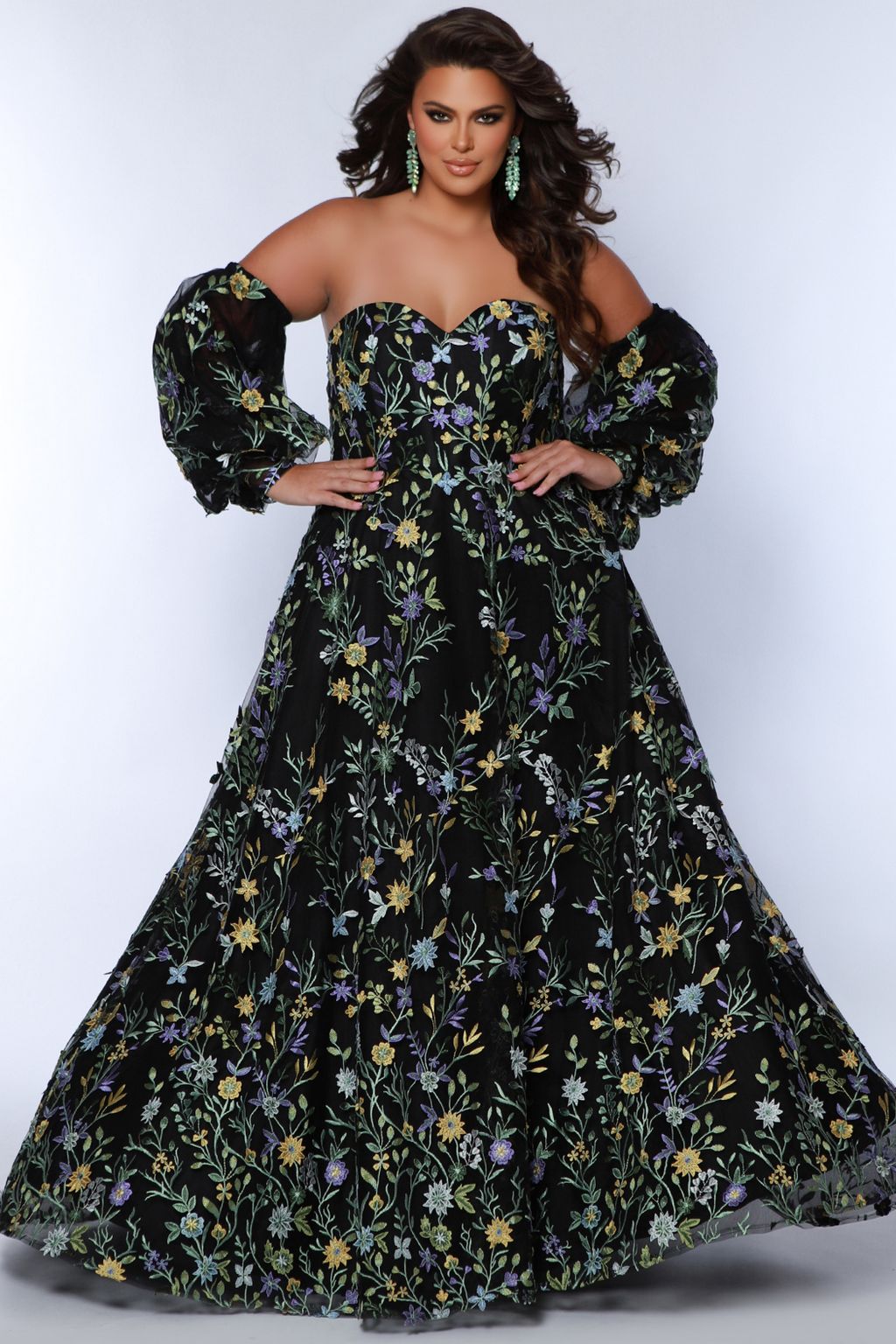 Sydneys Closet SC7381 Long Floral Pattern A Line Prom Plus Size Dress