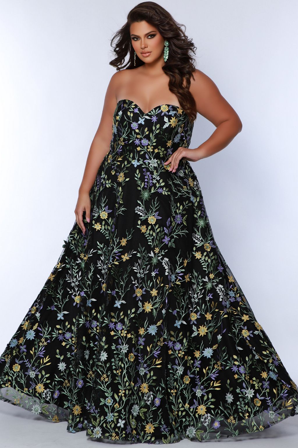 Sydneys Closet SC7381 Long Floral Pattern A Line Prom Plus Size Dress