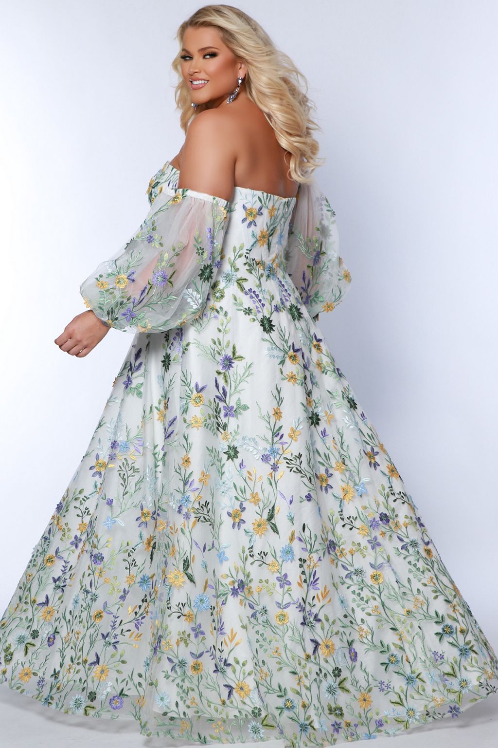 Sydneys Closet SC7381 Long Floral Pattern A Line Prom Plus Size Dress