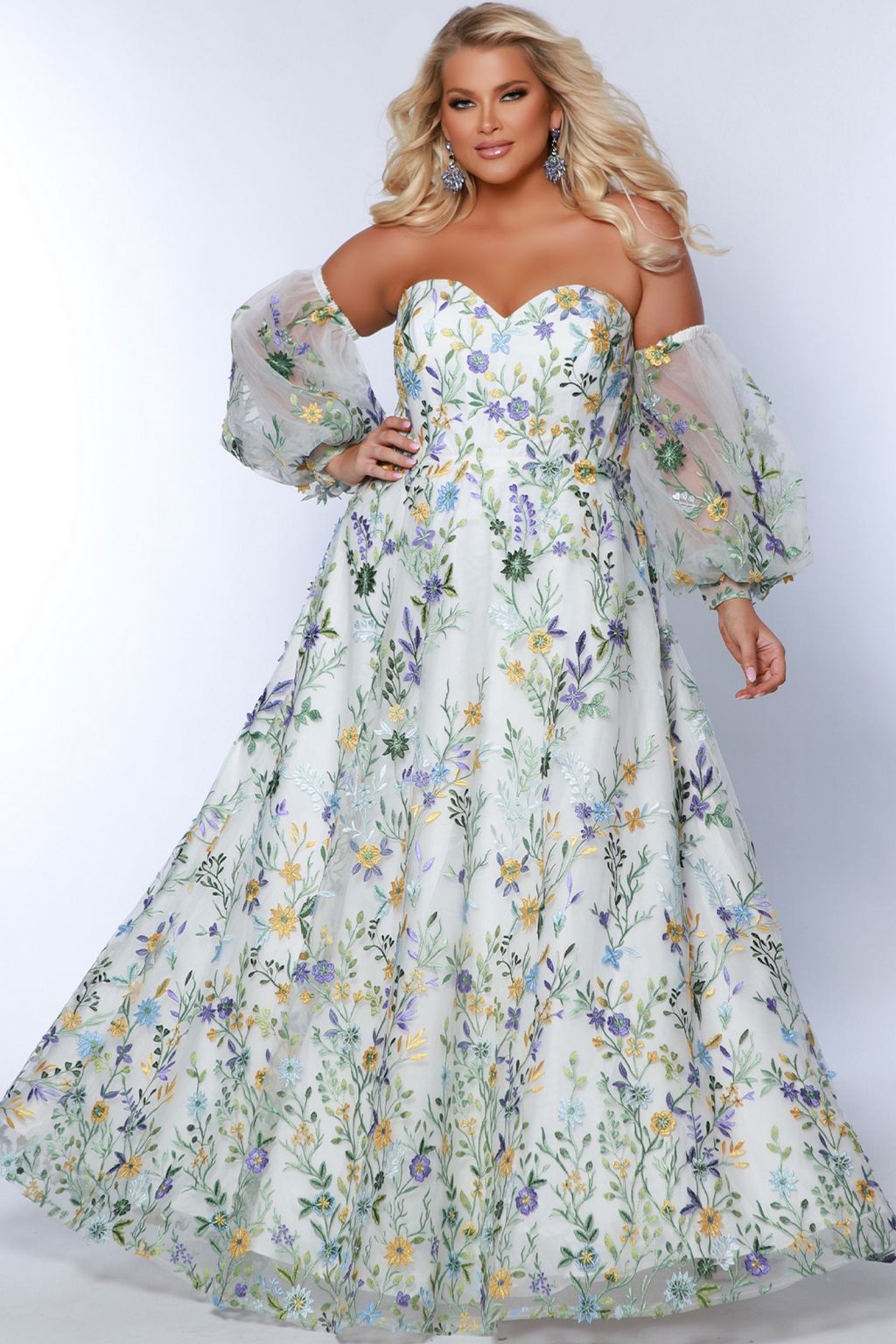 Sydneys Closet SC7381 Long Floral Pattern A Line Prom Plus Size Dress