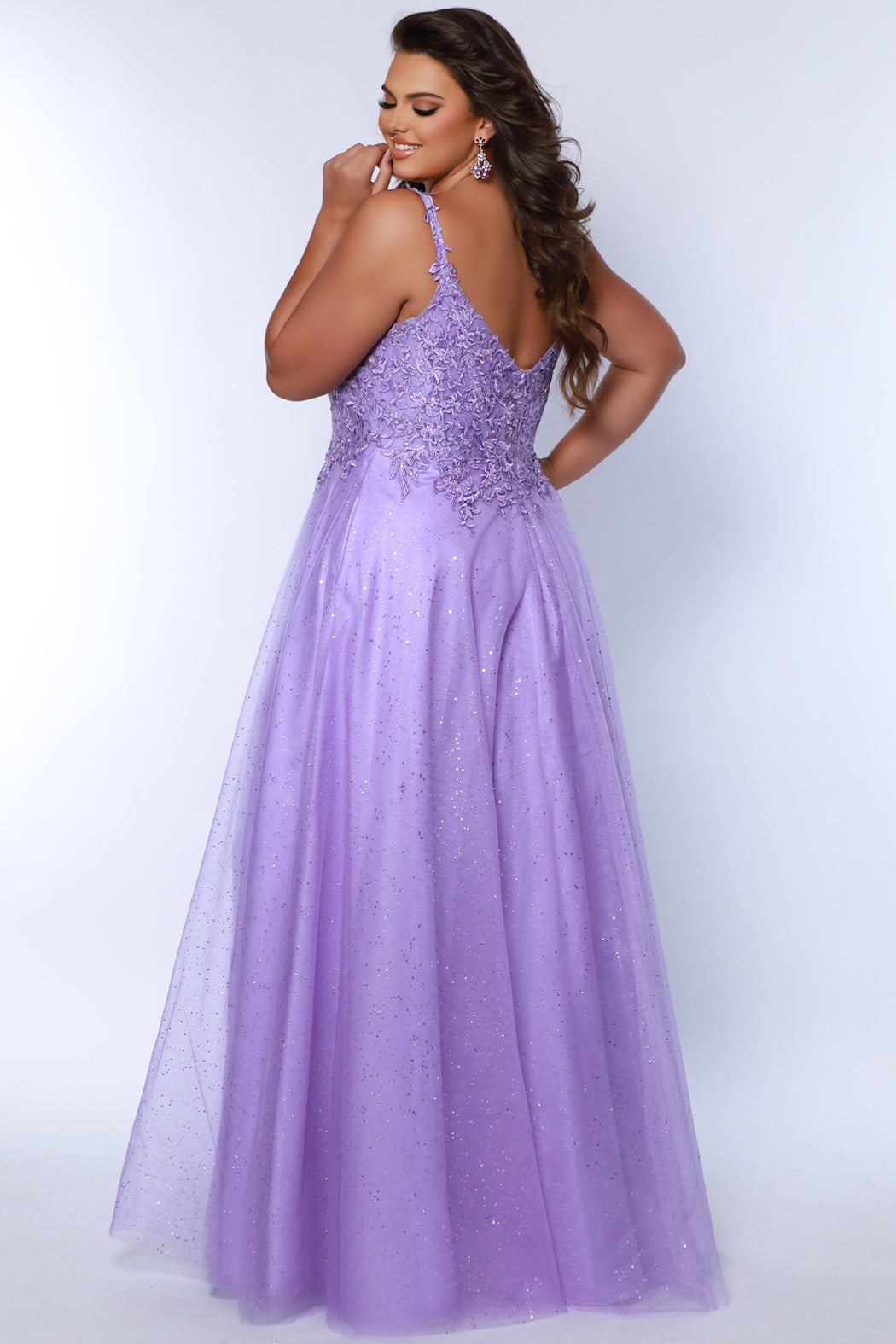 Sydney Closet SC7384 Long Plus Size Glitter Lace Prom Dress
