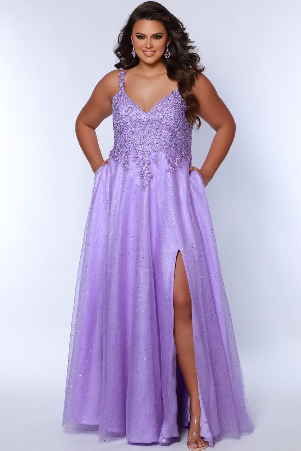 Sydney Closet SC7384 Long Plus Size Glitter Lace Prom Dress