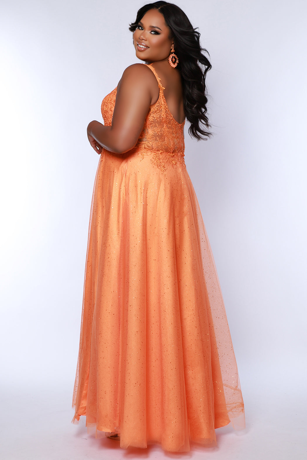 Sydney Closet SC7384 Long Plus Size Glitter Lace Prom Dress