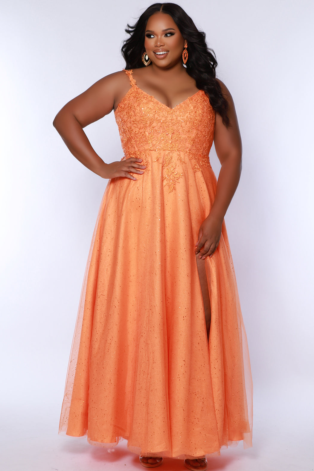 Sydney Closet SC7384 Long Plus Size Glitter Lace Prom Dress