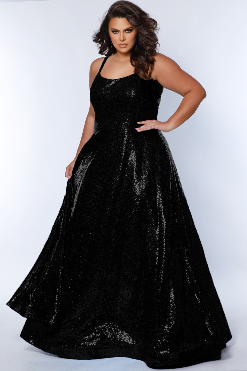 Sydney Closet SC7387 Plus Size A line Long Sequin Prom Dress