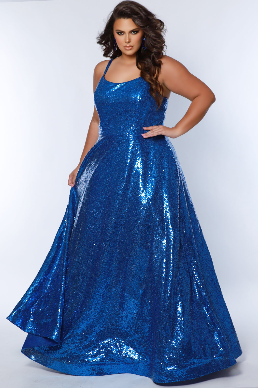 Sydney Closet SC7387 Plus Size A line Long Sequin Prom Dress