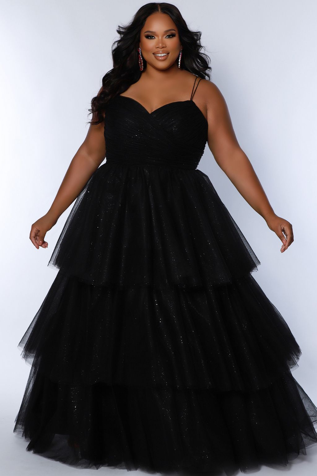 Sydneys Closet SC7392 Long Ball Gown Pleated Formal Prom Glitter Plus Size Dress